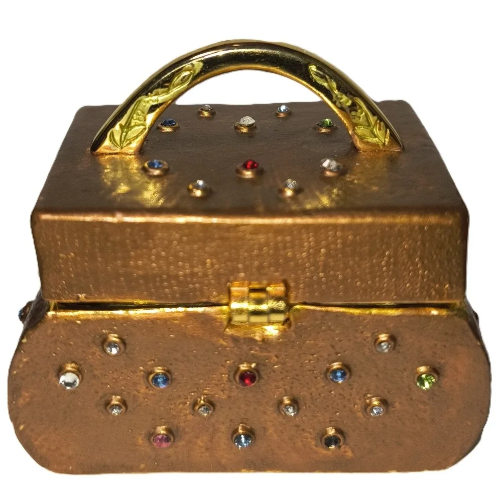 Trinket Rhinestone Purse‎ Collectible, Gold-tone, 2 x 1.5 x 1.5